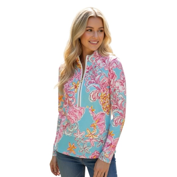 Lilly Pulitzer Tops - Lilly Pulitzer Breakwater Blue Lolita Skipper Popover Quarter Zip Sweatshirt‎ M